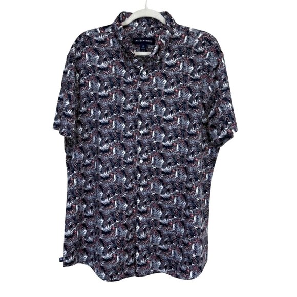 Mizzen+Main Halyard Short Sleeve Shirt Trim Fit Navy Blazer Palm Print Mens XL - Picture 1 of 6